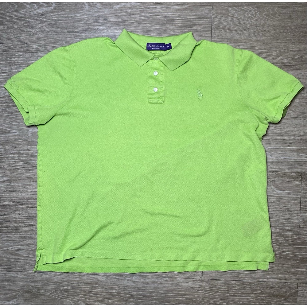 Men Size 2XL BIG Purple Label Ralph Lauren Green Emb Polo Shirt Made In Italy